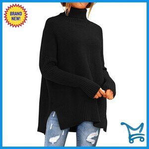 Oversized Turtleneck Sweater Chunky Knit Long Sleeve Pullover Tunic Top